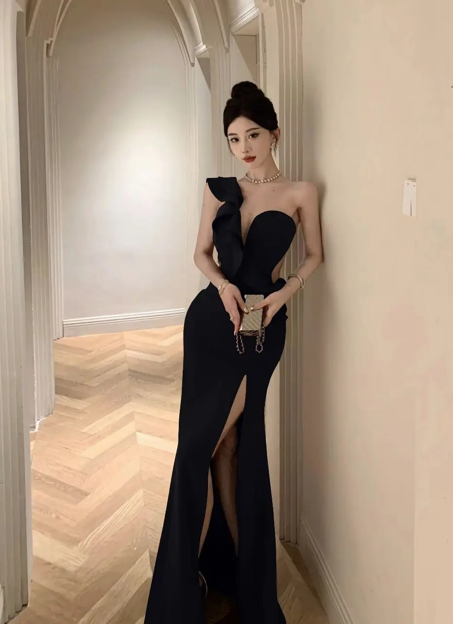 Elegant Fashion Wedding Evening Party Long Dresses for Women Sexy Split Sleeveless Slim Ladies Vintage Red Prom Female Clothing