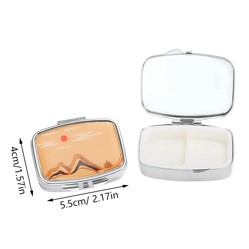 Portable 2 Cell Folding Metal Pill Boxes Square Pill Boxes Medicine Organizer Container Medicine Case Splitters Pill Candy Box