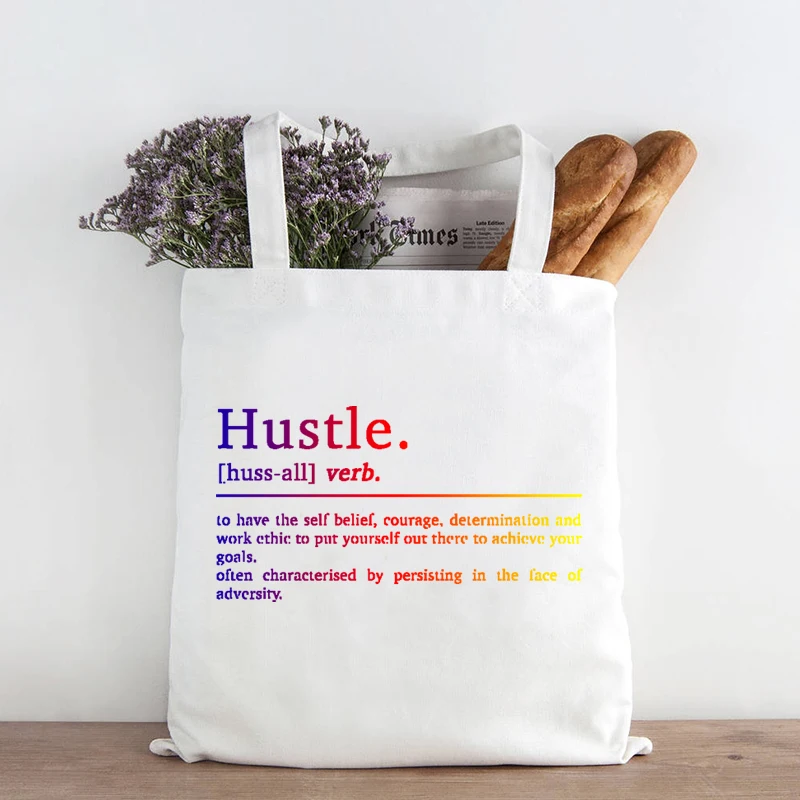 Hustle Definition Tote Bags Motivational Prints Shopping Bag Hustle Inspirational Art Fashion Tote Bag Letter Totebag Custom XL