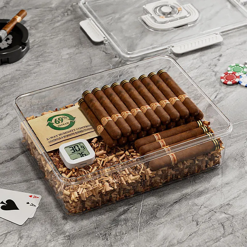 

Герметичный туристический хьюмидор — прозрачный дизайн с ручками, идеально подходит для старения и отображения