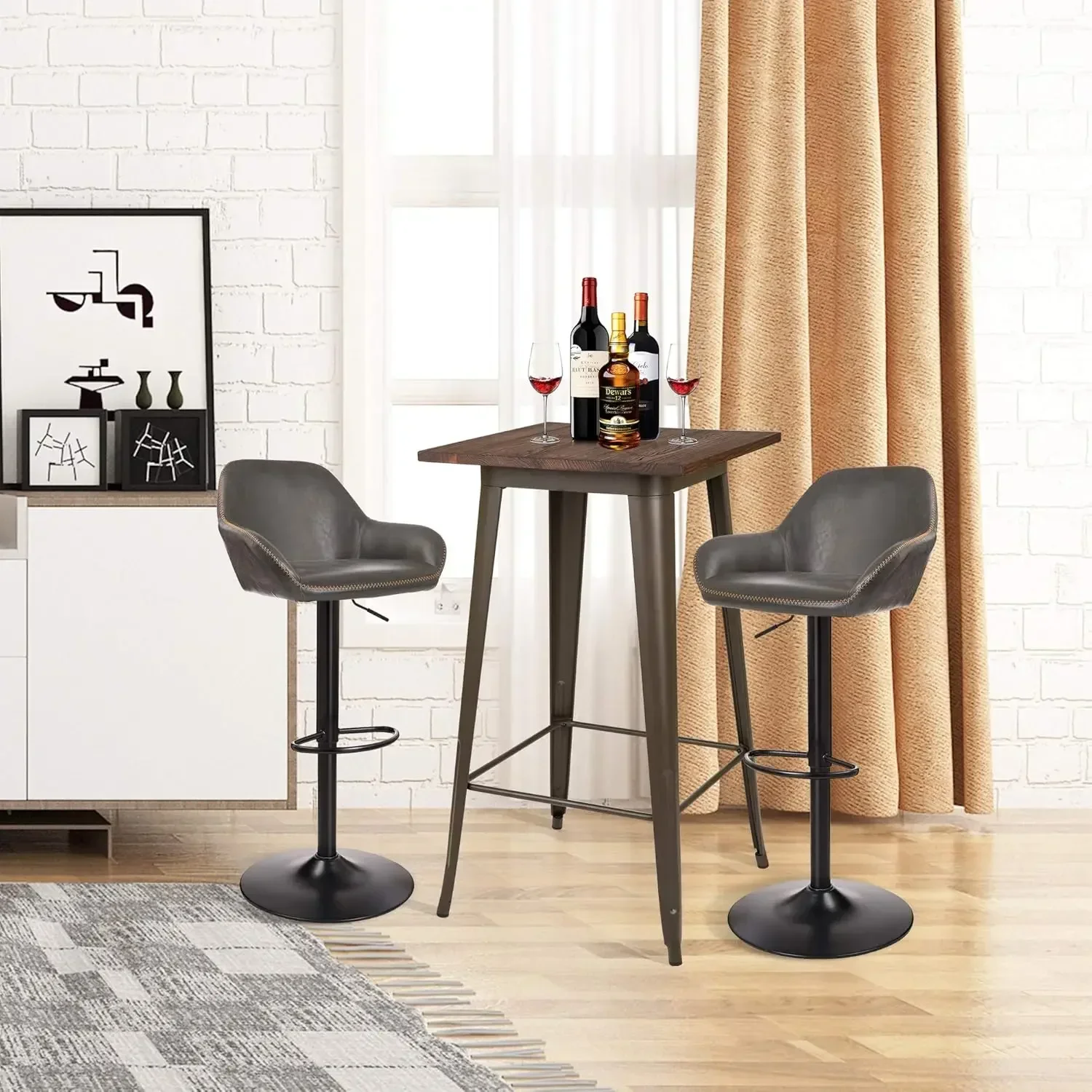 

BestsellerBestseller3 Piece Pub Table and Chairs Set, Square Rustic Bar Height Top Table and Adjustable Swive Grey Bar Stools