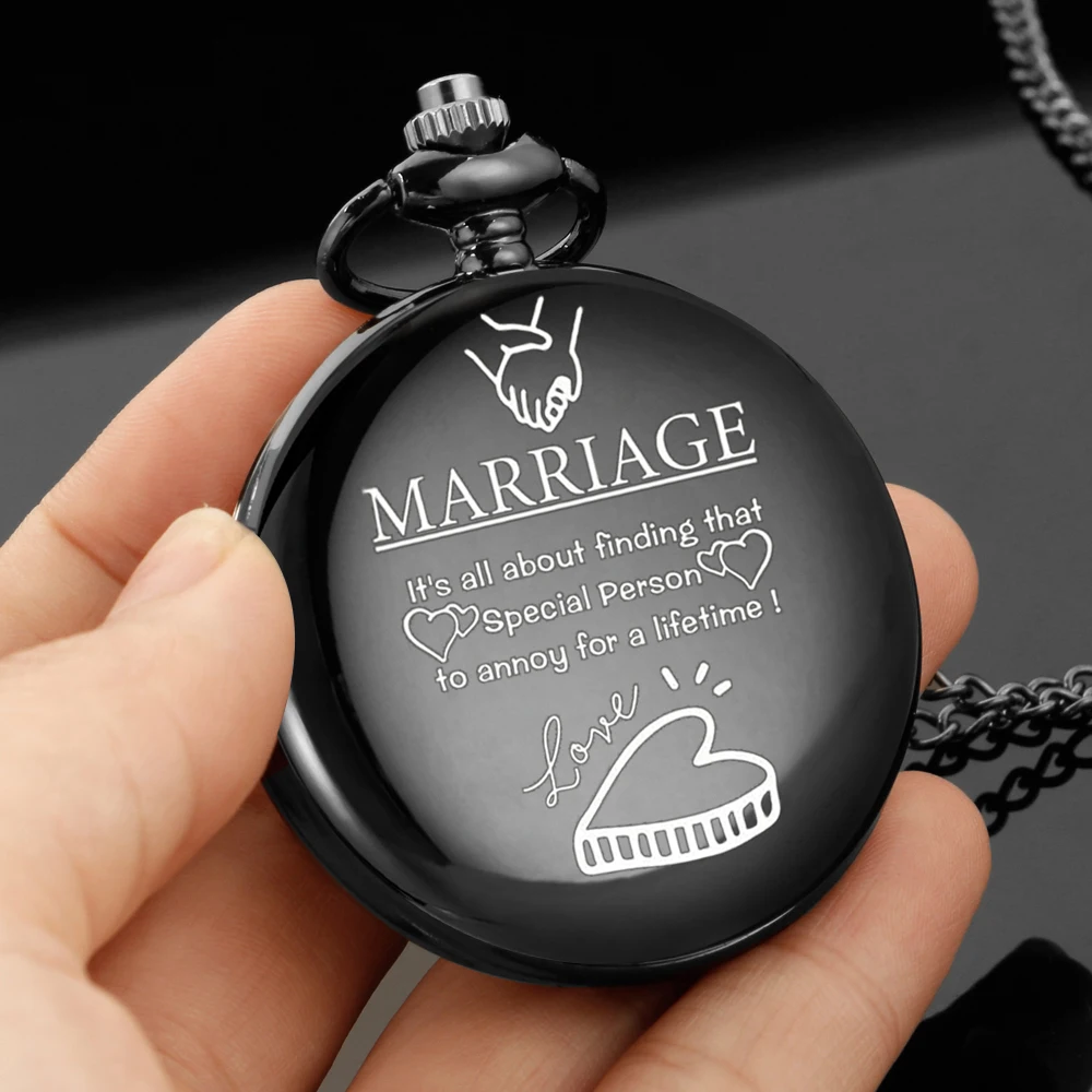 MARRIAGE carving english alphabet face pocket watch a belt chain Black quartz watch birthday gifts for lover