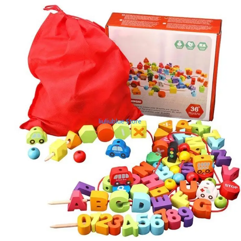 Early Learning Toy with Lacing Beads Theme Block for Preschool Education 62CF