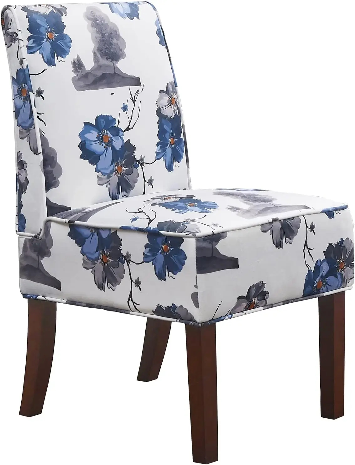 

Upholstered Dining Chair, Accent Chair with Solid Wood Legs and Padded Seat, White Velvet with Ink Paint Pattern A