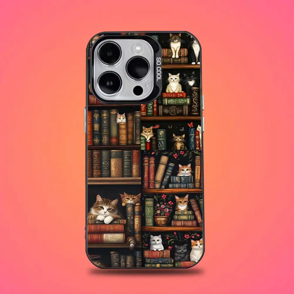 Kreative Bücherregal-Handyhülle für iPhone 16,15,14,13,12,11, Mini, Pro, E, SE4, XS, MAX, schwarze Candy-Matte-Abdeckung