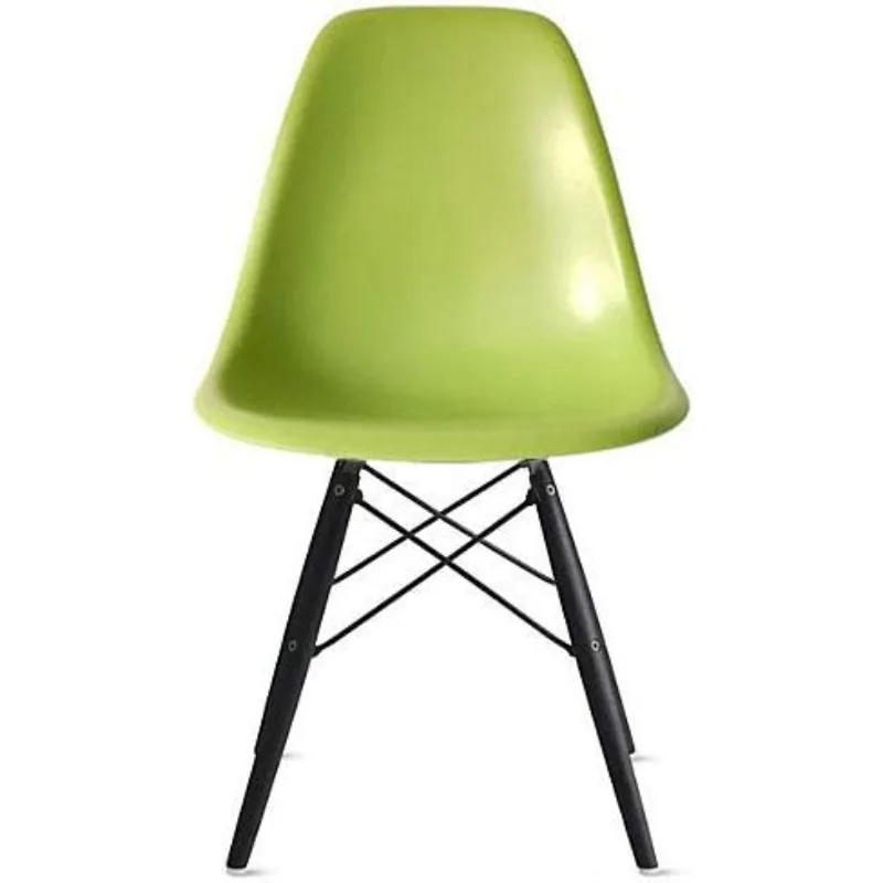 

Green Molded Plastic Shell Bedroom Dining Side Chair with Black Wooden Dowel Leg Base