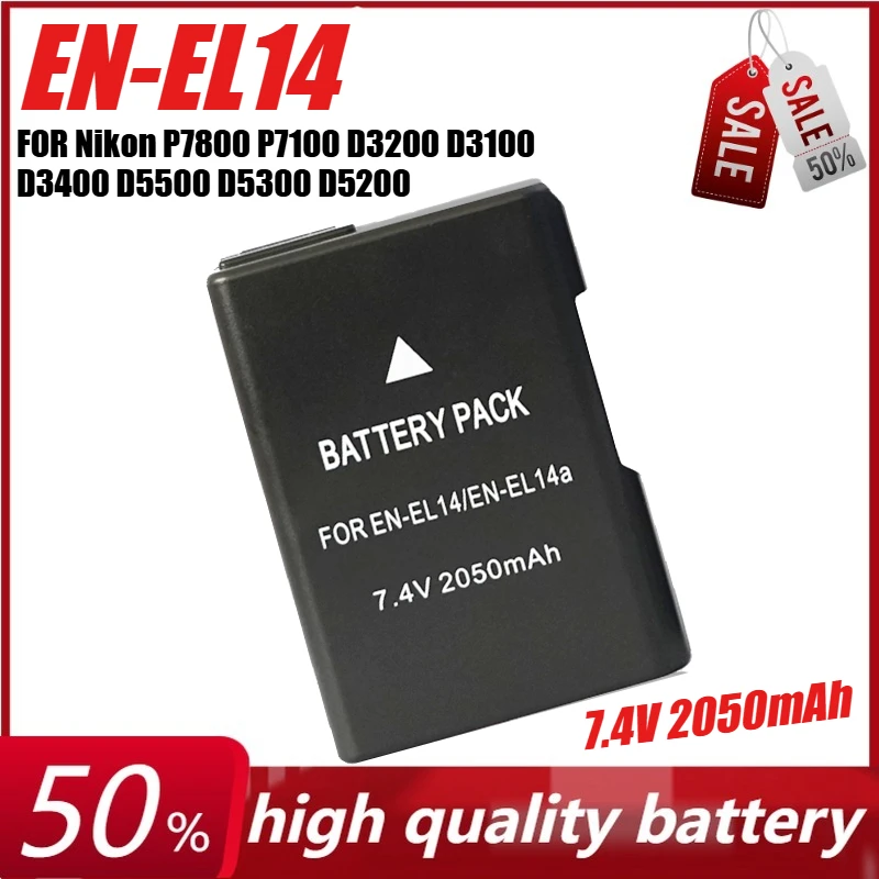 

7.4V 2050mAh EN-EL14 EN-EL14A BATTERY FOR Nikon P7800 P7100 D3200 D3100 D3400 D5500 D5300 D5200 ENEL14 ENEL14A Camera Batteria