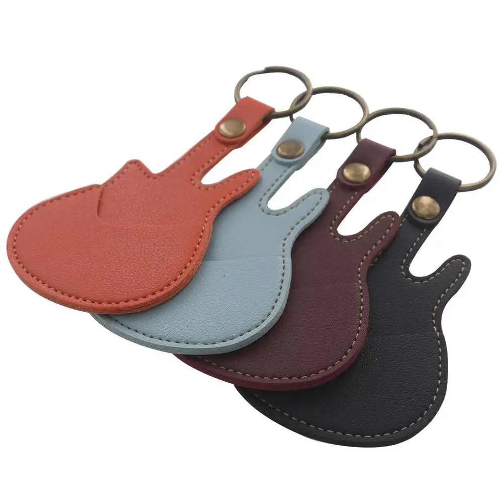 Estuche de cuero para púas de guitarra, bolsa de almacenamiento con estuche de transporte para púas, llavero para ukelele de bajo