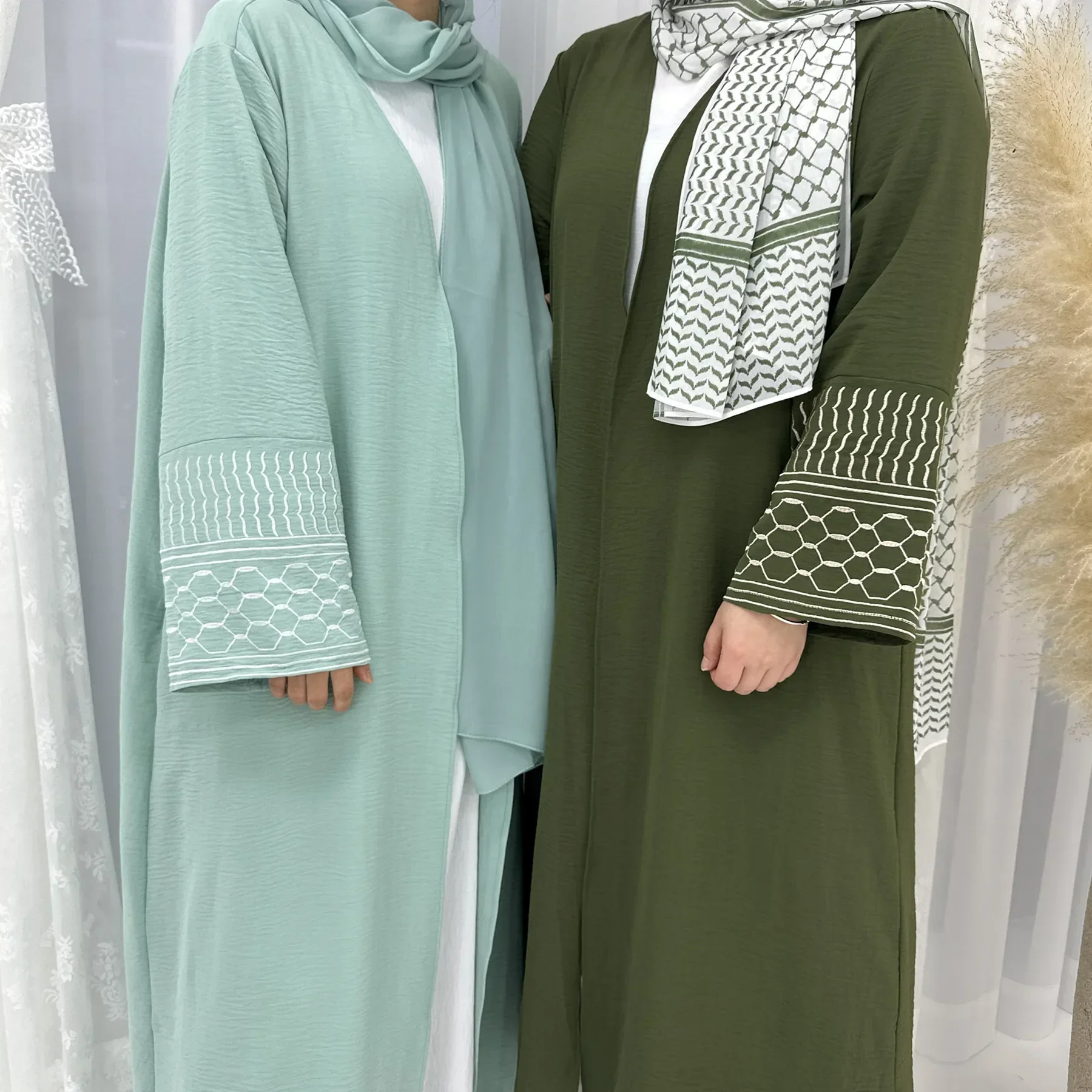 Palästina Offene Abaya Keffiyeh Stickerei Muslimischen Abayas für Frauen Dubai Luxus Türkei Islam Kimono Kleid Kaftan Robe Ramadan Eid