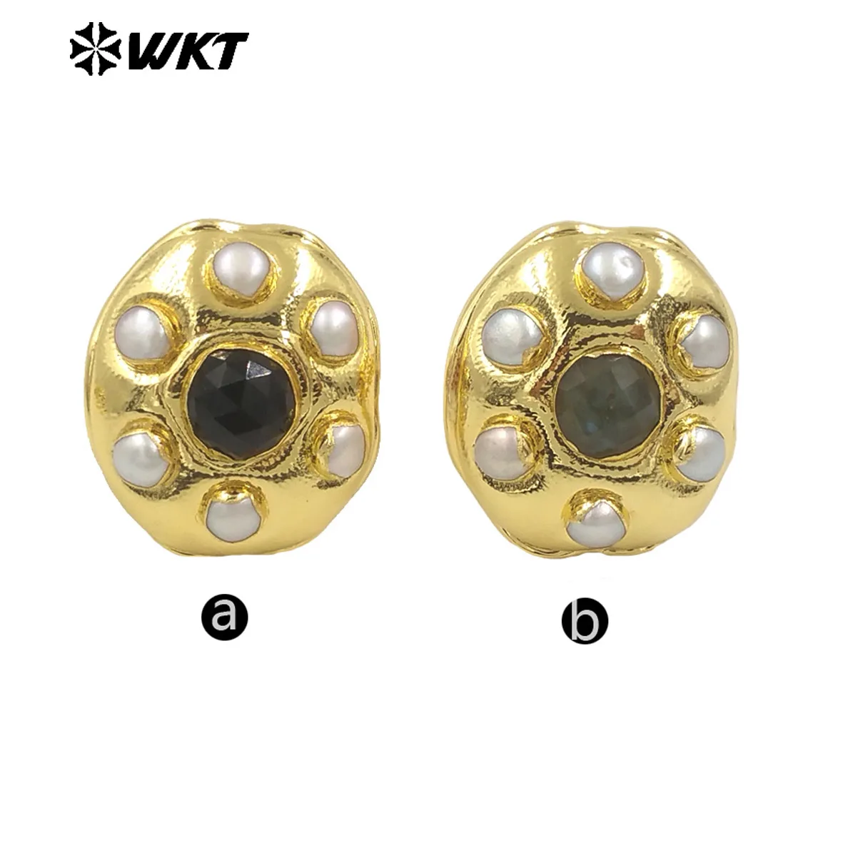 

WT-MPR115 Amazing Popular Fashion Gold Plated Adjustable Size With Six Pearls And Natural Stone Seting Cocktail Ring For Gift