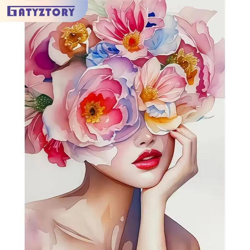 

GATYZTORY Picture By Number Flower Girl Drawing On Canvas HandPainted Gift Kits Wall Art DIY Painting By Number Figure Home Deco