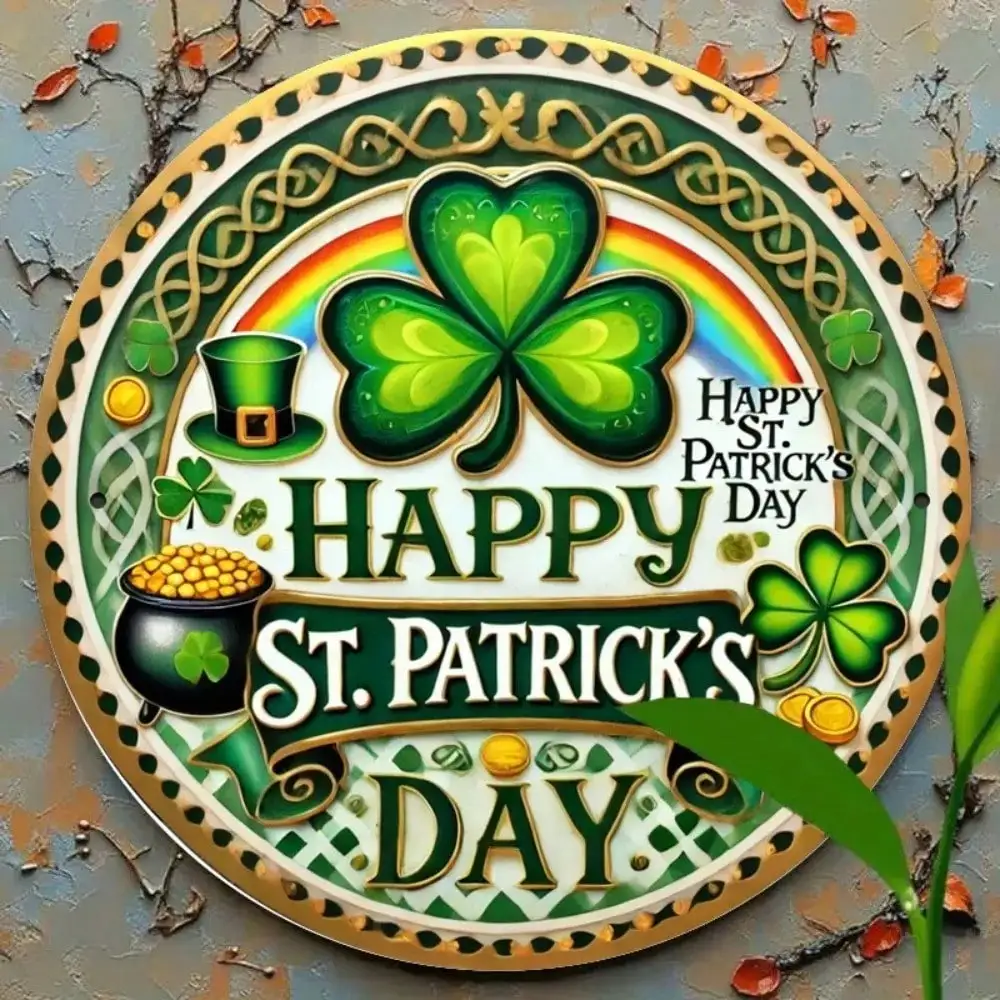 Metallschild „Happy St. Patrick's Day“ – runder Dekor mit lebendigem HD-Druck |   Ideal für Zuhause, Büro und Geschenke