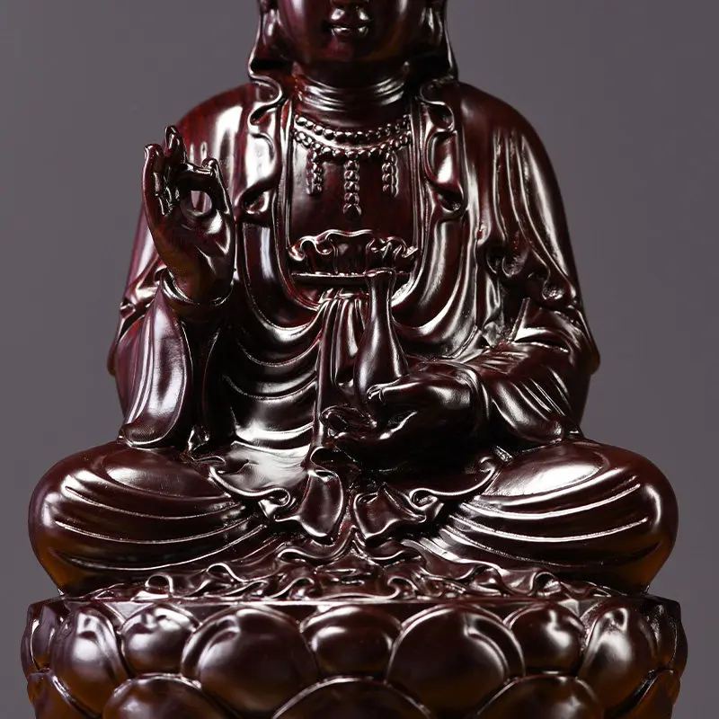 DSA ebony solid wood carving lotus Guanyin Bodhisattva Buddha statue ornament mahogany handicrafts home offering lotus Guanyin