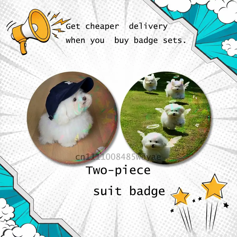 Maltese Dog Puppy Cute A 2-piece set Pins Backpack Clothes Jewelry Accessories Cartoon Round Brooch Button Badge Gifts - view 6