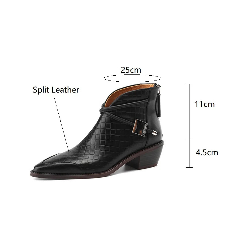 2023 Autumn Split Leather Women Boots Pointed Toe Ankle Boots for Women Winter Boots Women Fashion Retro Chelsea Boots Female