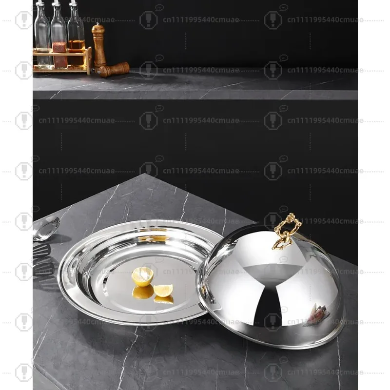 Golden Vegetable Lid Western Food Service High-end Hotel Stainless Steel Tray Steak with Lid Delivery