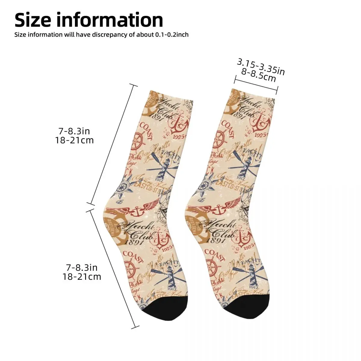 Crazy Sock for Men Vintage Nautical Style Marine Sailing Vintage Nautical Art Breathable Pattern Printed Crew Sock Casual Gift