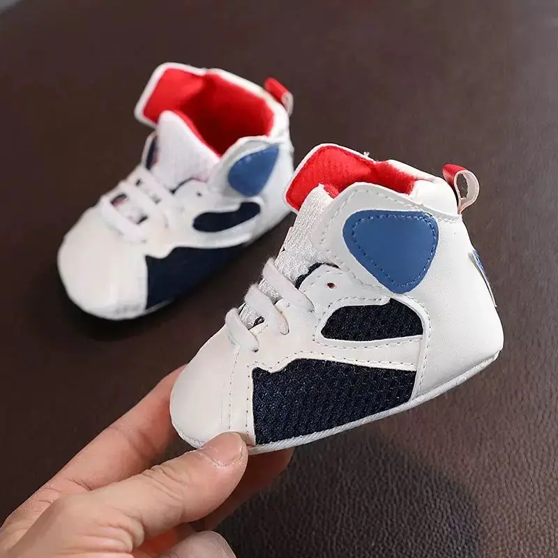 

High Top Soft Soled Men's And Women's PU Mesh Breathable Casual Shoes Sports Shoes 0-18M Newborn's First Walking Shoes