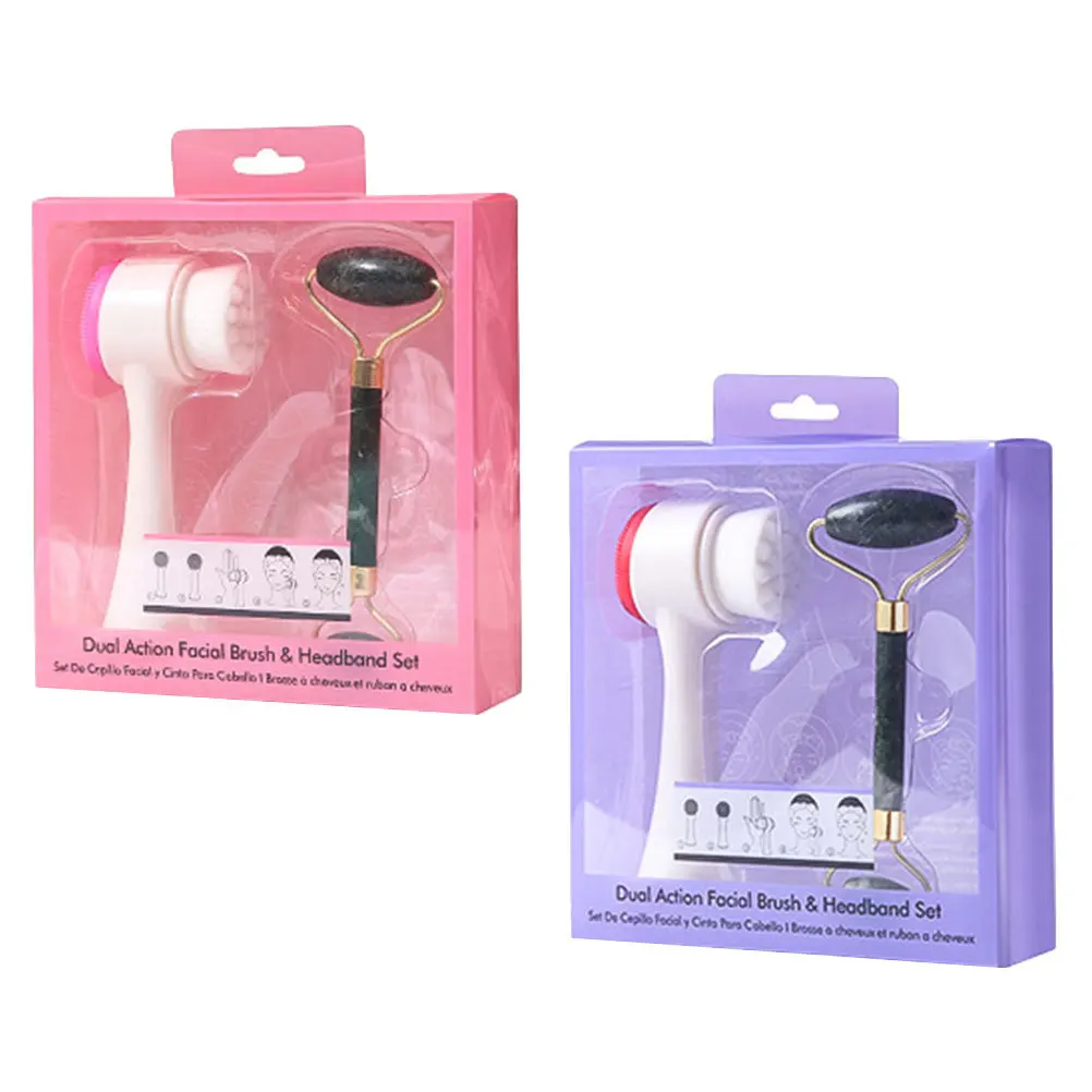 2-teiliges Jade-Roller-Massage-Set mit Doppelseitiger Gesichtsreinigungsbürste, Manueller Gesichtsmassager und Hautpflege-Massagegerät