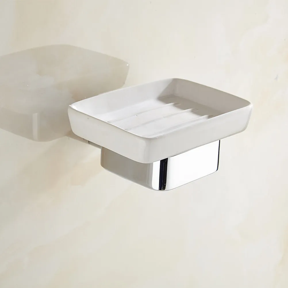 Sturdy Zinc Alloy Wall Mount Stand with Premium Ceramic Soap Dish for Bathroom Toilet Shower Space Saving Soap Holder Rack