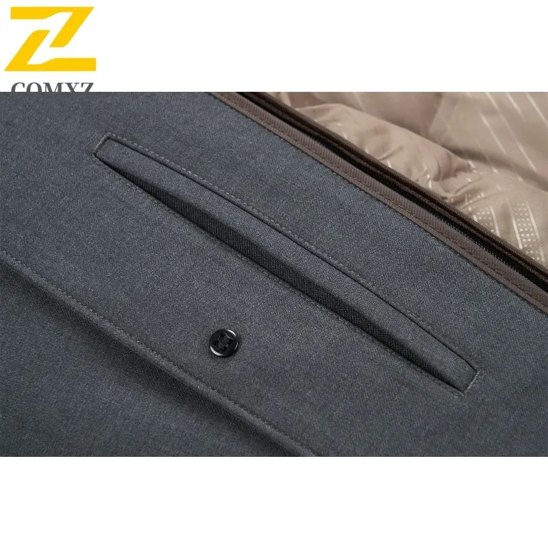 COMXZ موضة الرجال أسفل سترة الراحة في الهواء الطلق مكتب طويل الركبة الدافئة خندق معطف عادية انفصال الداخلية بطانة الشتاء معطف مبطّن