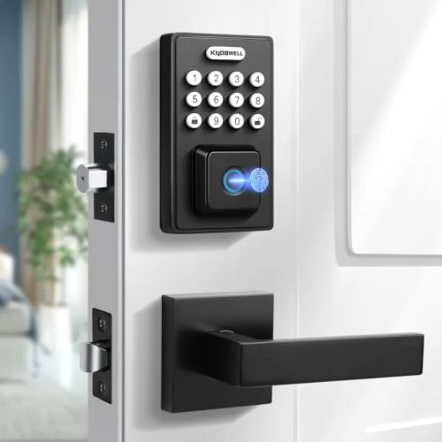 

Smart Fingerprint Door Lock with Lever Handle, Keyless Entry, Biometric Keypad, Electronic Deadbolt Lock Matte Black
