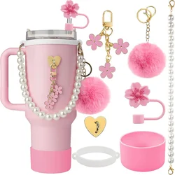 7Pcs Cup Accessories Set for 40oz Stanley - Water Bottle Handle Strap,Silicone Flower Straw Topper Cover Cap, Silicone Boot