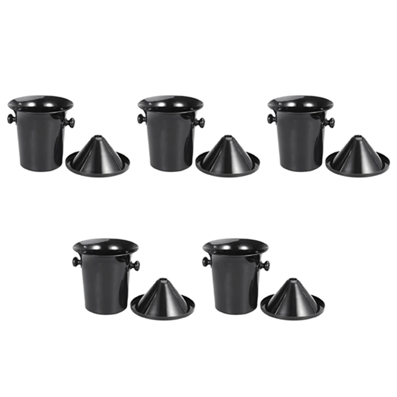 5X Wine Dump Black Plastic Wine Spittoon - Standard Size With Black Funnel Champagne Bucket