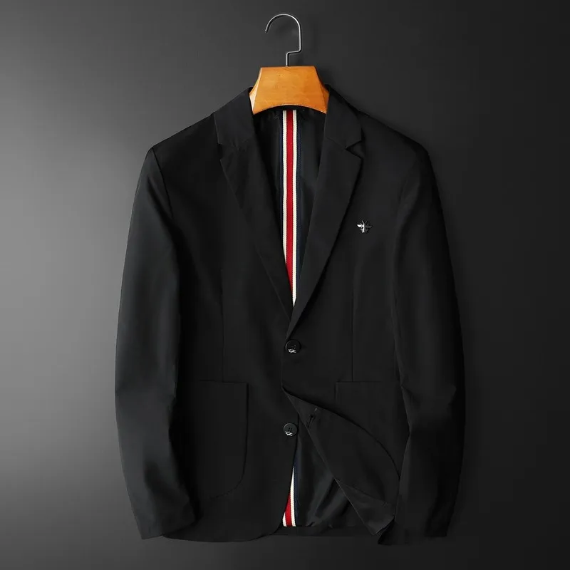 

Trendy Casual Thin Men's Suit Jaet Youth Faion Busin Casual Spring Stand Fit Iron-Free Long Sve Pure Color