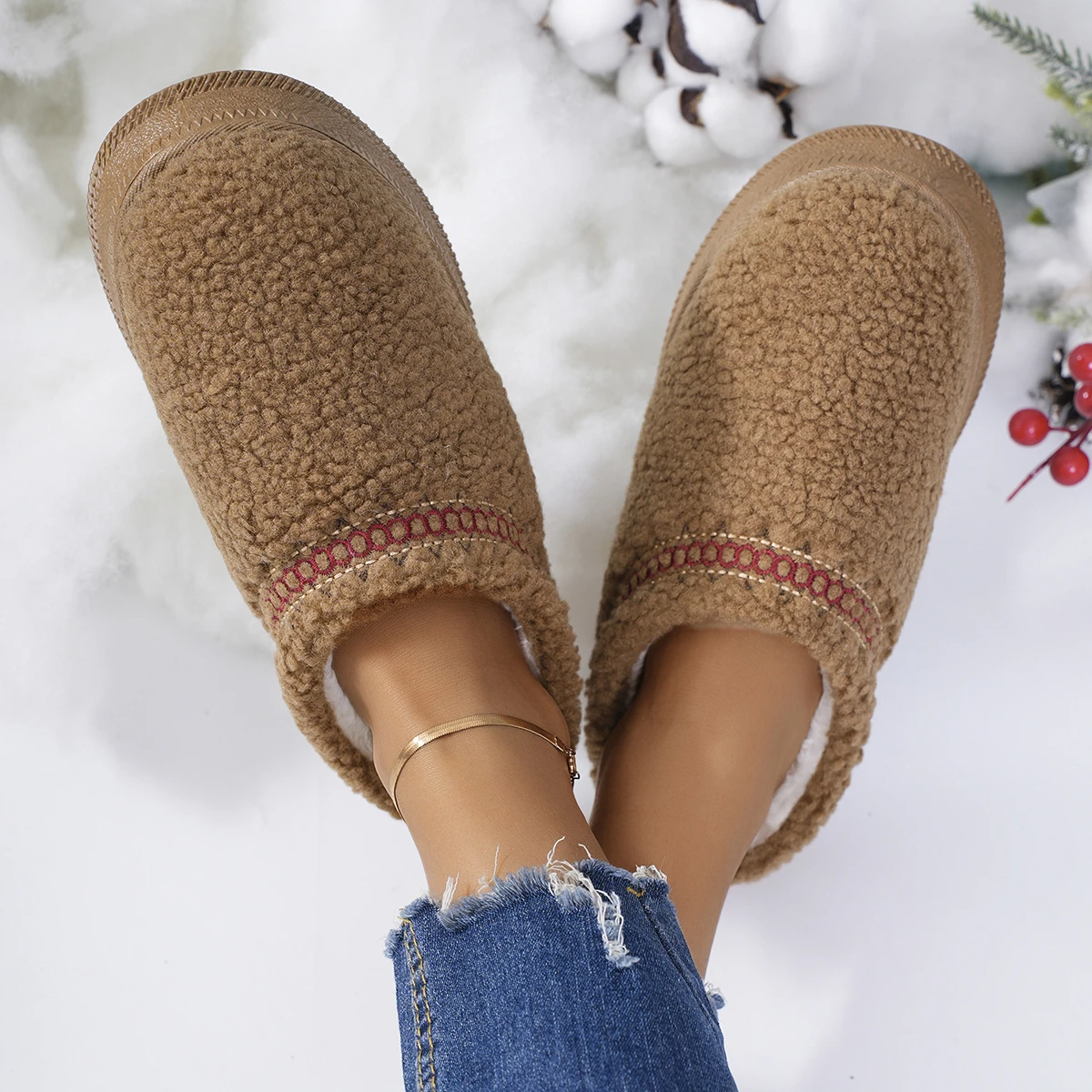 Fashion Warm Fur Ankle Boots Women Platform Slippers Plush Flip Flops Winter Flat Cotton Shoes for Women Brand Design Snow Botas