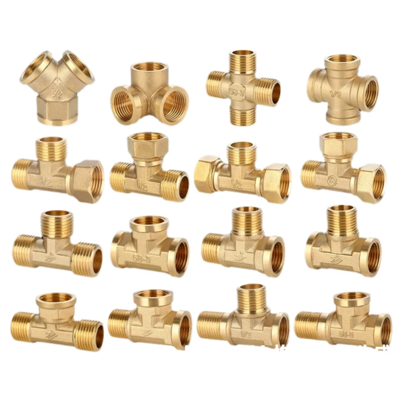Pneumatic Plumbing Brass Pipe Fitting Male/Female Thread 1/8 1/4 3/8 1/2 BSP Tee Type Copper Fittings Water heater pipe fittings