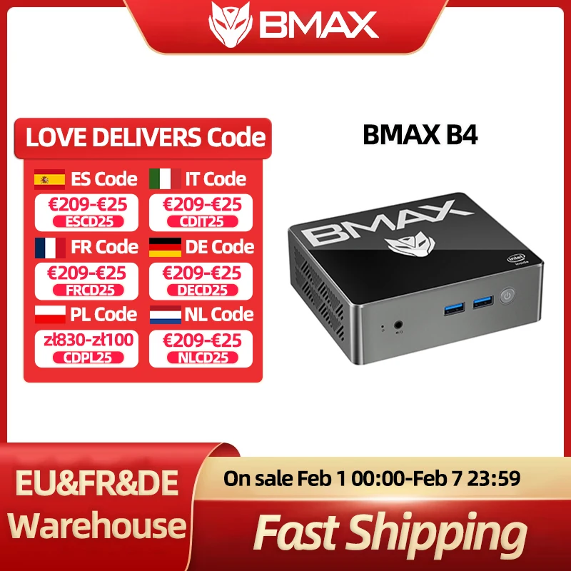 BMAX B4 Mini PC Windows 11 PC Intel N95 16GB 512GB SSD 2*HDMI 2*USB 2.0 2*USB 3.0 Obsługuje 4K@60Hz Intel UHD Graphics