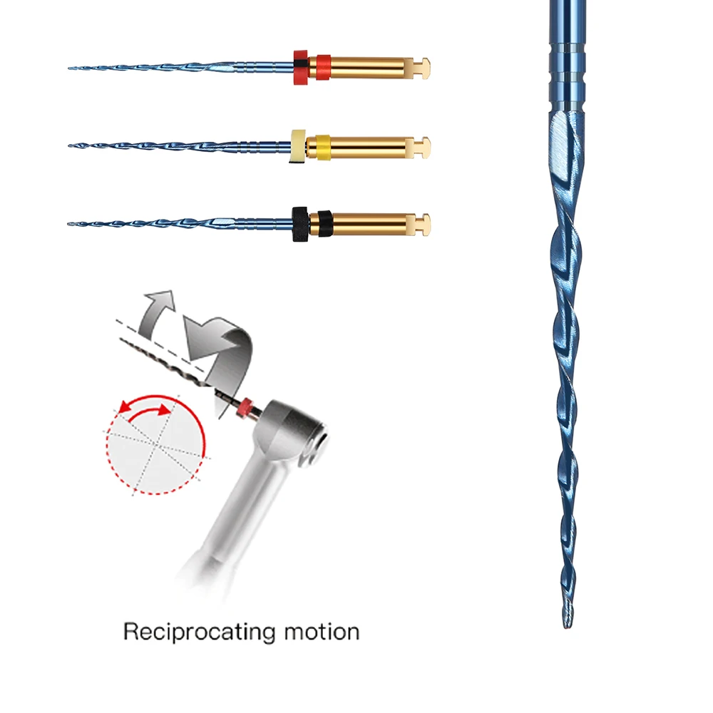 AZDENT 3pcs Dental Reciprocating Blue Endodontic Files 25mm 21mm Engine Use Niti Rotary Root Canal Heat Activated File Dentistry