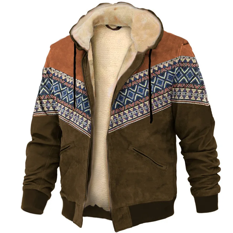 Hip Hop Tribal Ethnic style Multicolor 3D Printed Winter Hoodies Zipper Jacket outdoors Outerwear Men Fleece Jackets Warm Coats