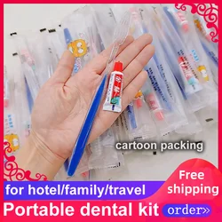 Blue Dental Toothbrush e Toothpaste Set, High End Hotel Supplies, embalagem plástica dos desenhos animados, boa qualidade, frete grátis