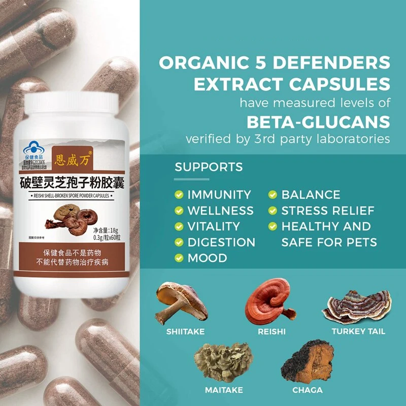 Ganoderma Reishi Lucidum Mushroom and Cordyceps Militaris Sinensis Extracts Capsules Energy Support Improve Health Immune System