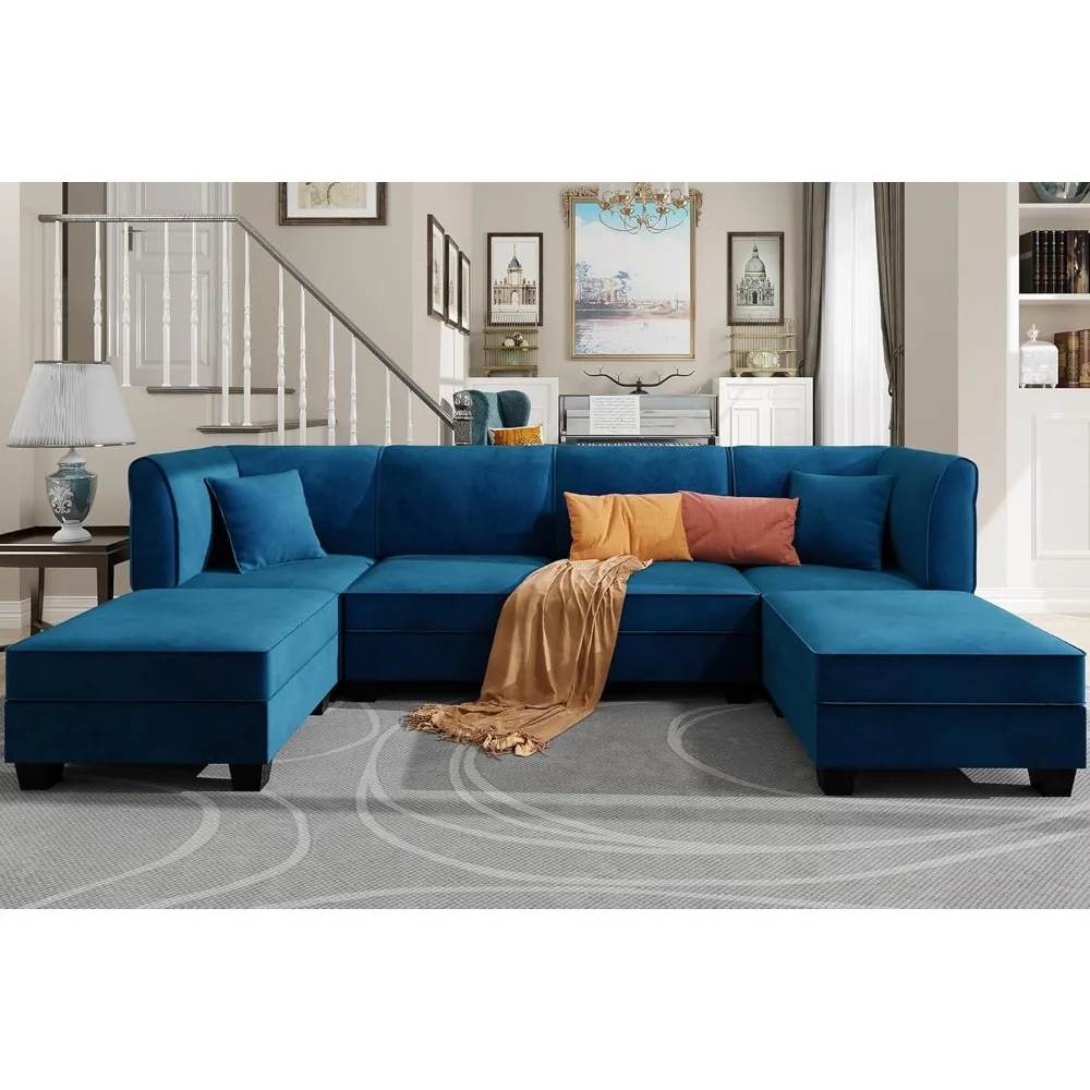 6 Pieces Sectional Couch Modular Sofa with Reversible Chaise Velvet U-Shaped Couch Sofa 6-seat Modular Large Sectional Couch