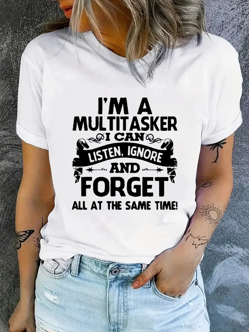 

Женская футболка с коротким рукавом и круглым вырезом I'm A Multitasker, удобные модные топы, Повседневная летняя одежда, женская одежда