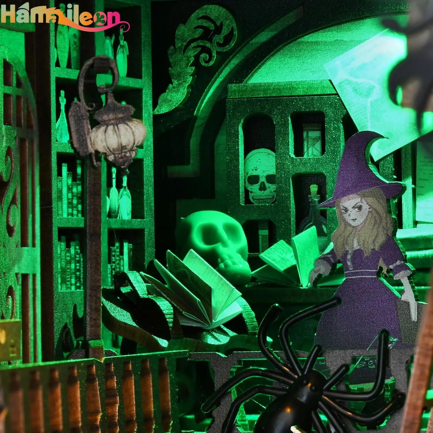 Hamaileon DIY ブックコーナーキット 3D 木製パズル DIY ミニチュアハウス 棚インサート装飾用 センサーライト付き (マスターハウス)