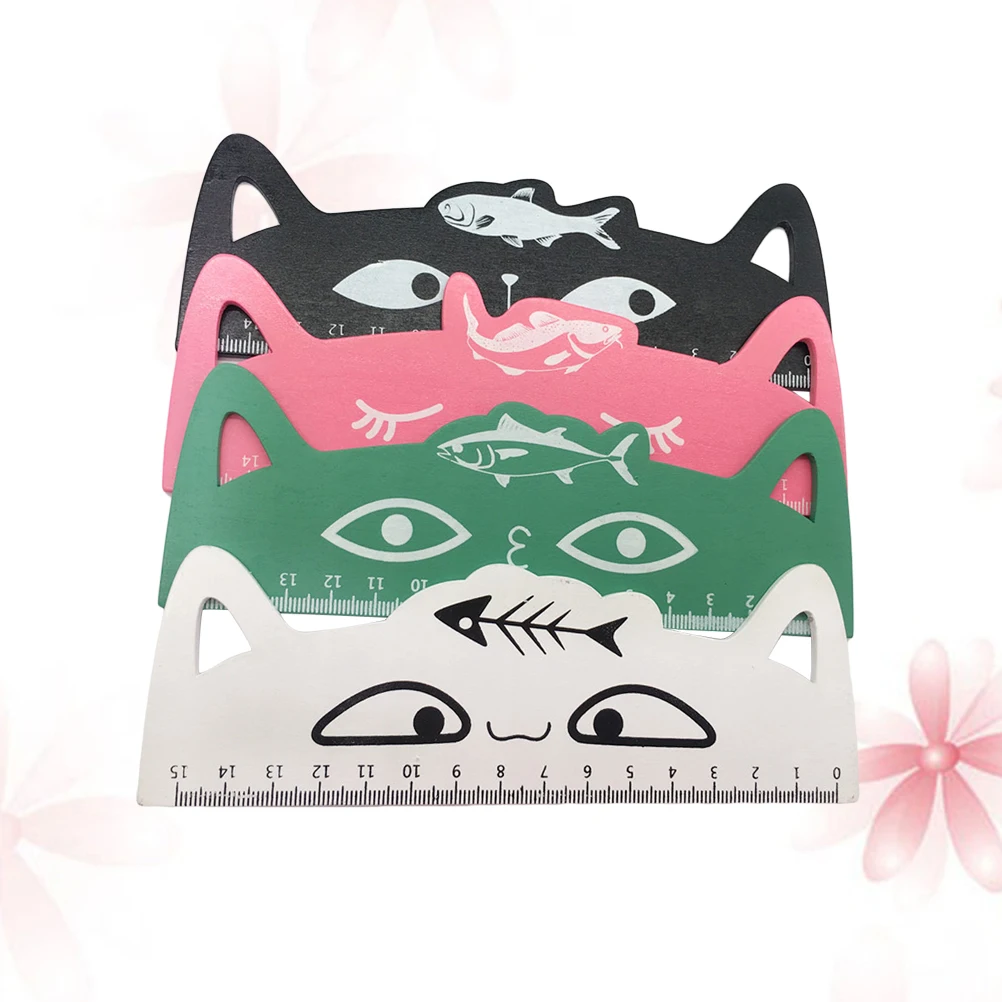 

4 Pcs Cat Shape Wooden Rulers for Kids School Supplies Measuring Tool Cartoon Straight Ruler Clear Scale Accurate Measurement