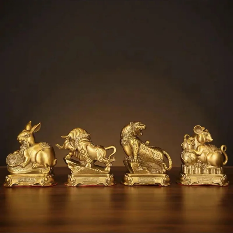 Brass Zodiac Figurines Set Copper Rat Ox Tiger Rabbit Dragon Snake Horse Sheep Monkey Rooster Dog Pig Zodiac Signs