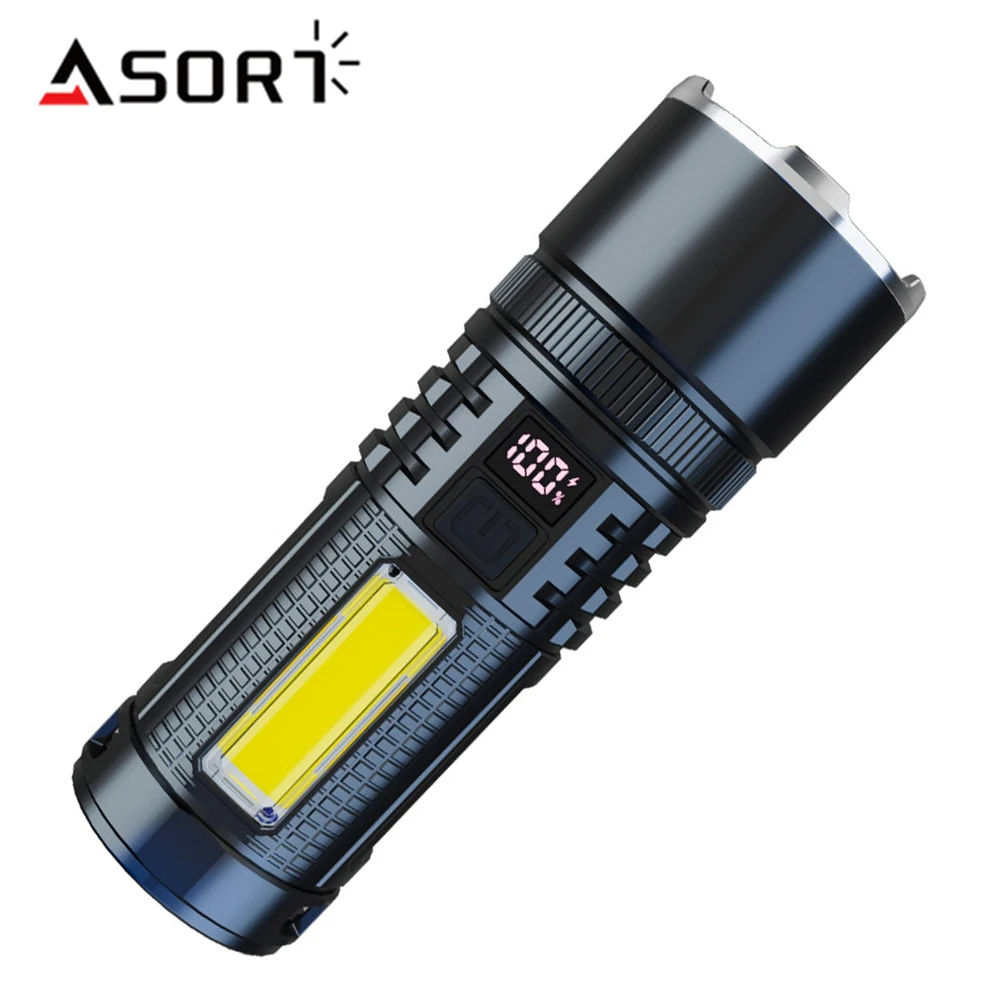 Super Bright Lantern High Power LED Flashlight COB Side Light USB Rechargeable Tactical Torch Household Lamp Built In Battery