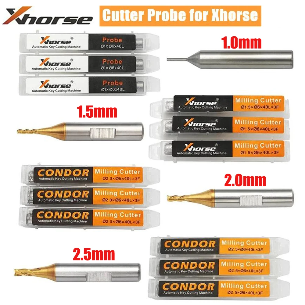 

3/5 шт. Xhorse CONDOR XC MINI Plus Dolphin XP-005 XP005L XP-007 Станок для резки ключей Фреза Зонд 1,0 мм 1,5 мм 2,0 мм 2,5 мм