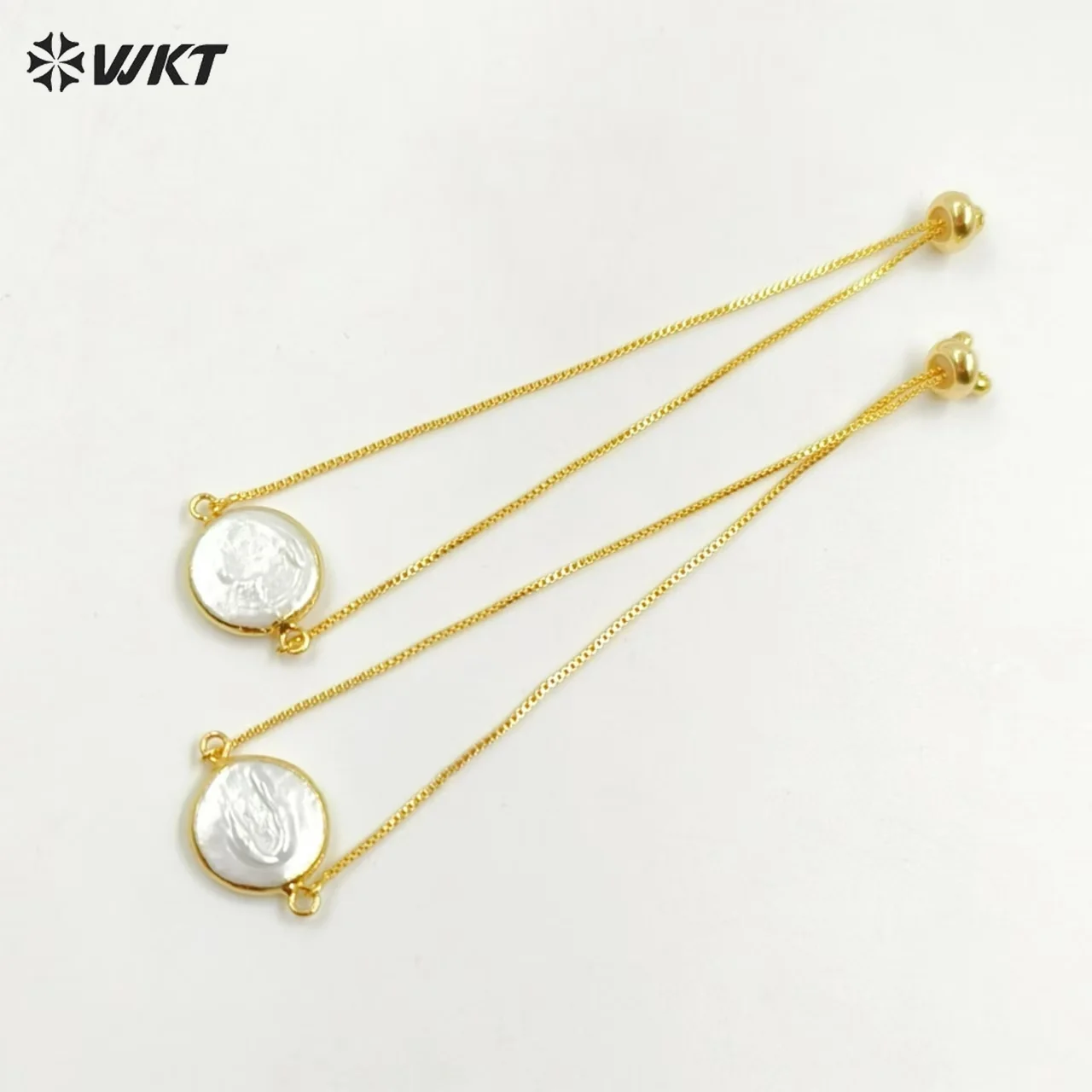 WT-B306 Hotsales Natural mother of pearl bracelet 24k gold dipped round pearl chain bracelet in adjustable size