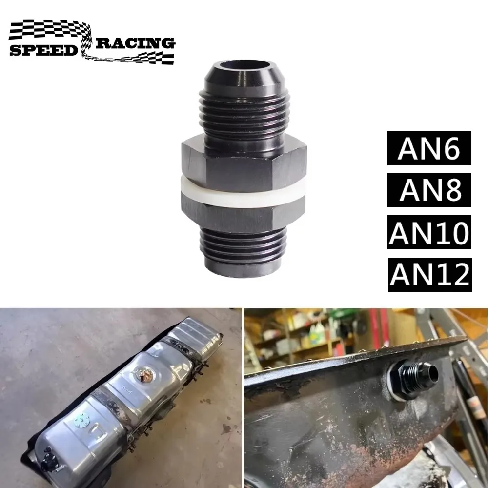 Męski AN6 AN8 AN10 AN12 Adapter zbiornika ogniwa paliwowego Łącznik grodziowy prosty z podkładką Czarny aluminiowy prosty