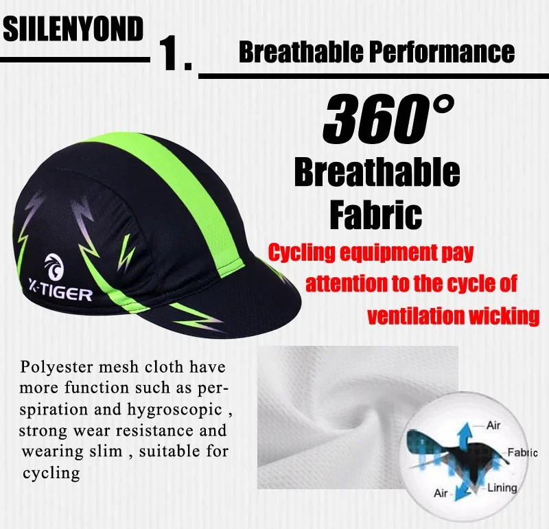 X-TIGER Bright Green Outdoor Sport Bike Head MTB Bicycle Headwear Headband 100% Polyester Cycling Hats Bandana Pro Cycling Cap