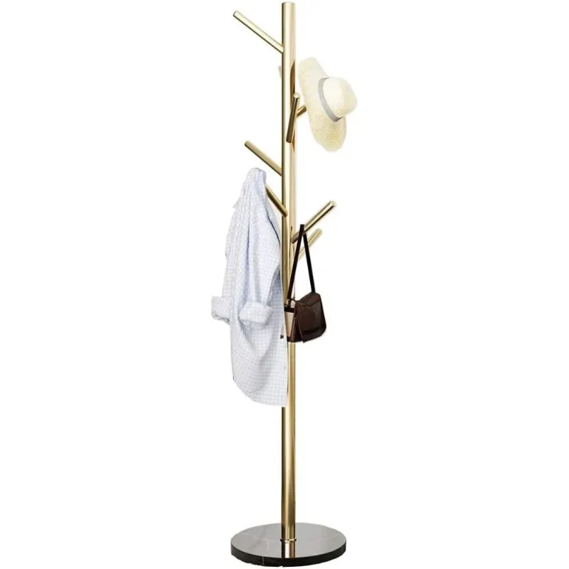 Coat Rack Stable Marble Base, High Grade Metal Tree Coat Rack with Hooks, Floor Standing Free Standing, Wall Mounted Bedroom