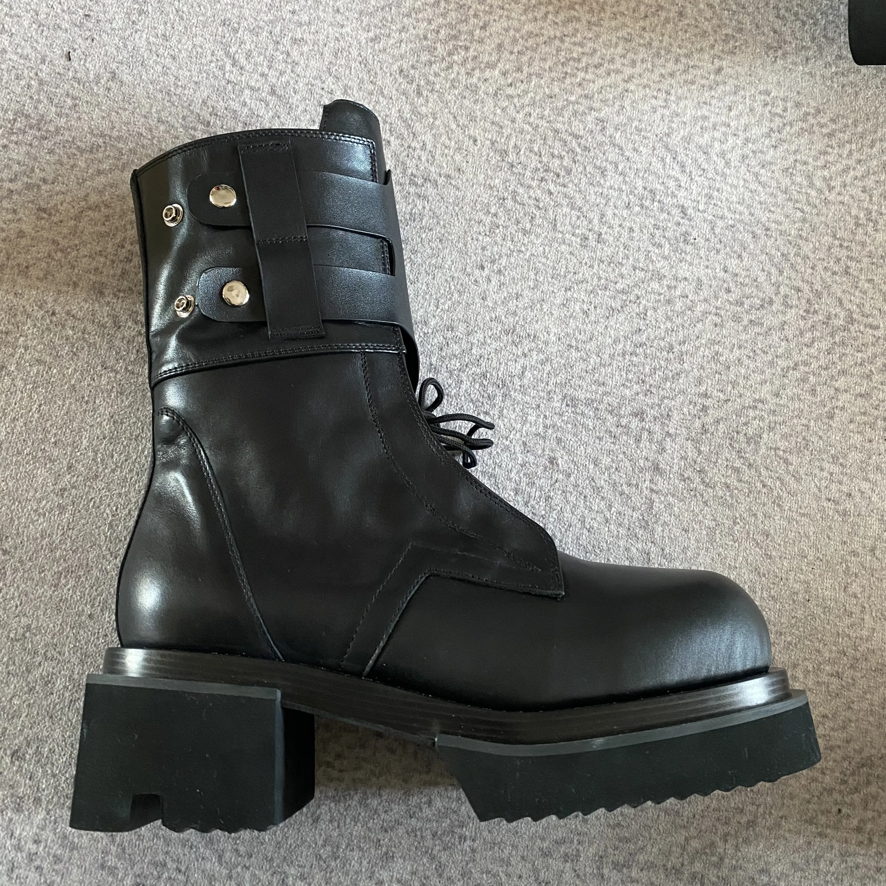 Handmade 7cm Thick Sole Platform Lace Up Bogun Genuine Leather High Street Motorcycle Boots