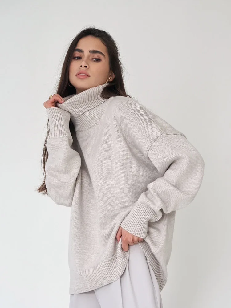 Damski sweter z golfem CHIC jesienno-zimowy gruby ciepły sweter Top Casual luźny sweter z dzianiny damski Pull