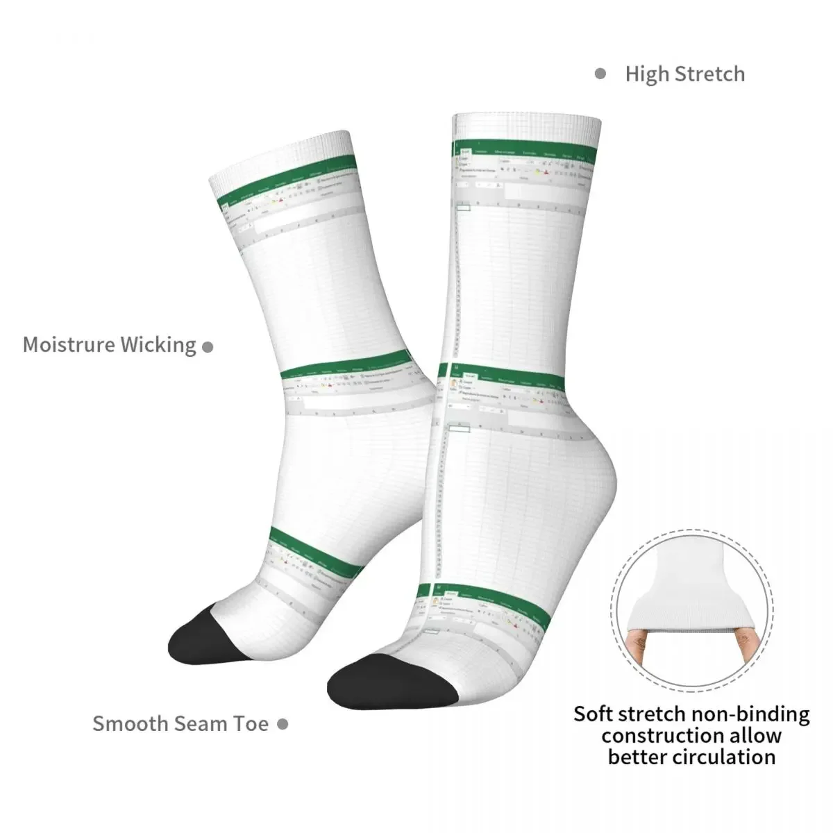 Excel Spreadsheet Socks Harajuku Sweat Absorbing Stockings All Season Long Socks Accessories for Man's Woman's Gifts